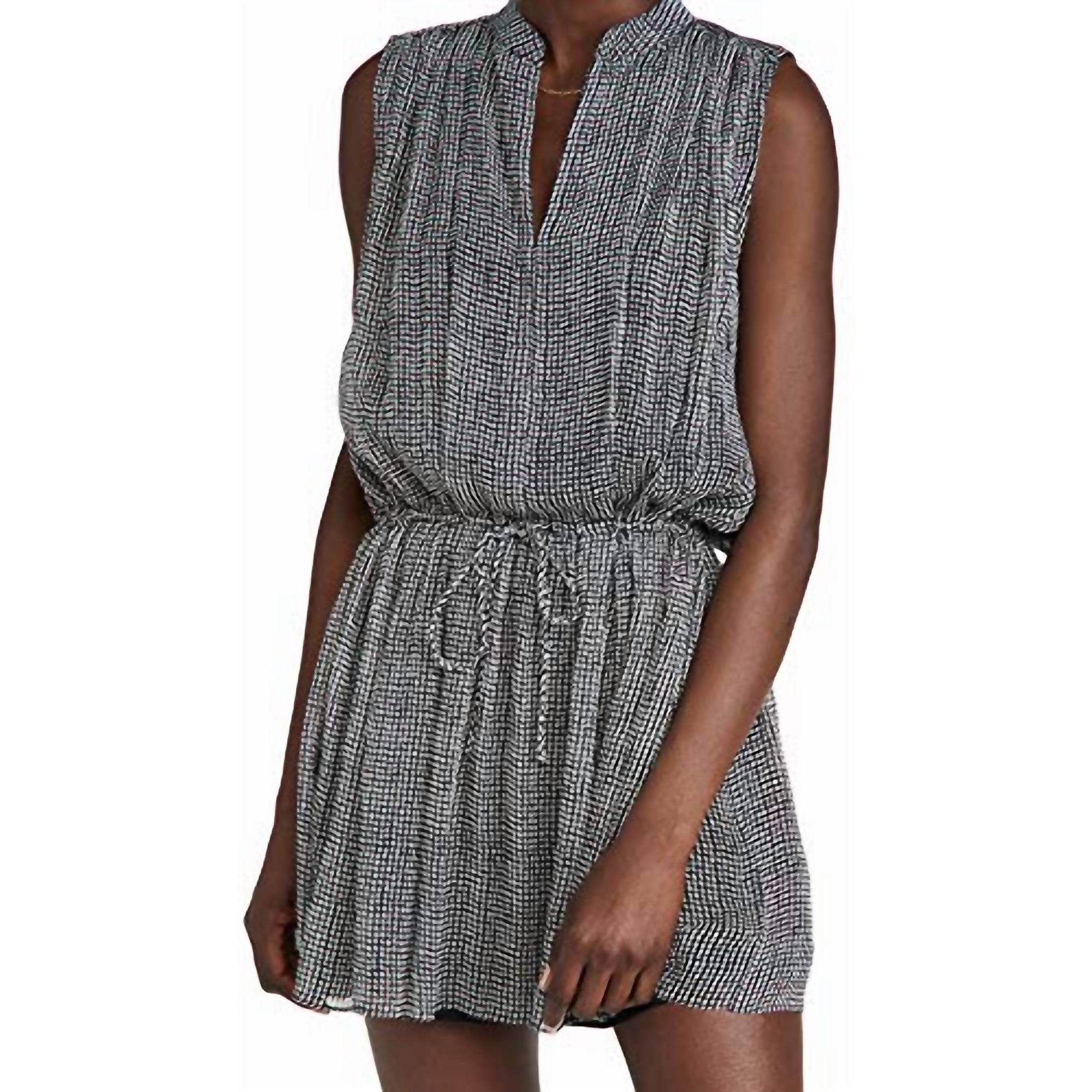 New Rag & Bone Carly Geometric Print Sleeveless Gathered Waist Mini Dress In Bla